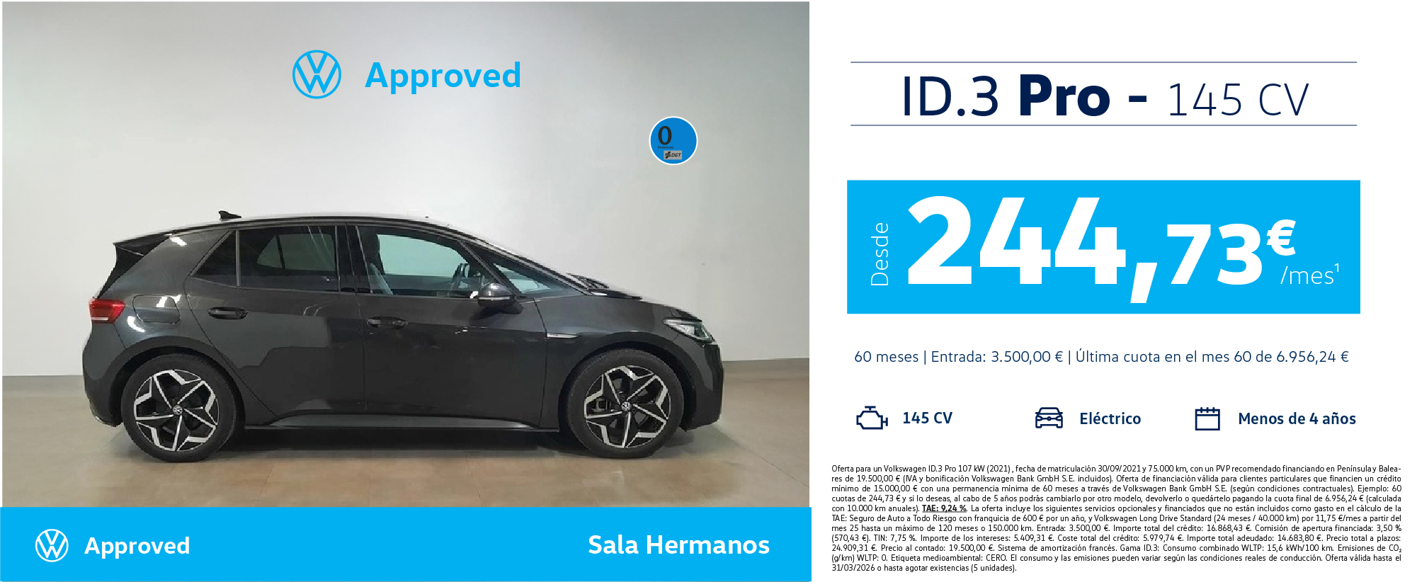 ¡Ocasión! Llévate tu ID.3 Pro por sólo 244,73€/mes*